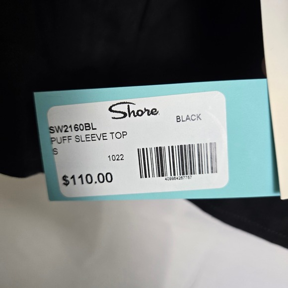 Shore Puff Sleeve Linen Blend Crop Top, Black, Women's Size Small, NWT $110 - Picture 4 of 9